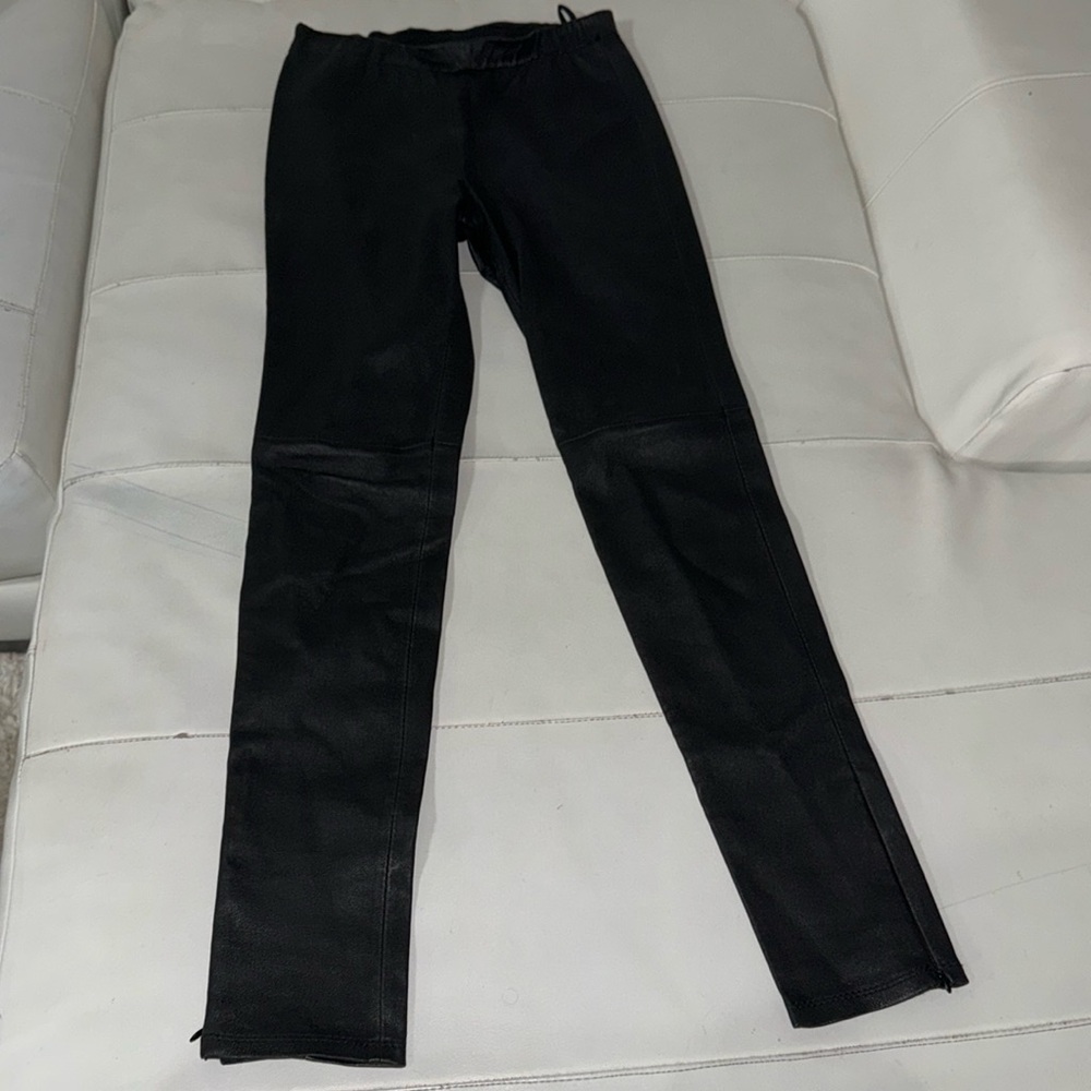 Black genuine leather leggings pants Small